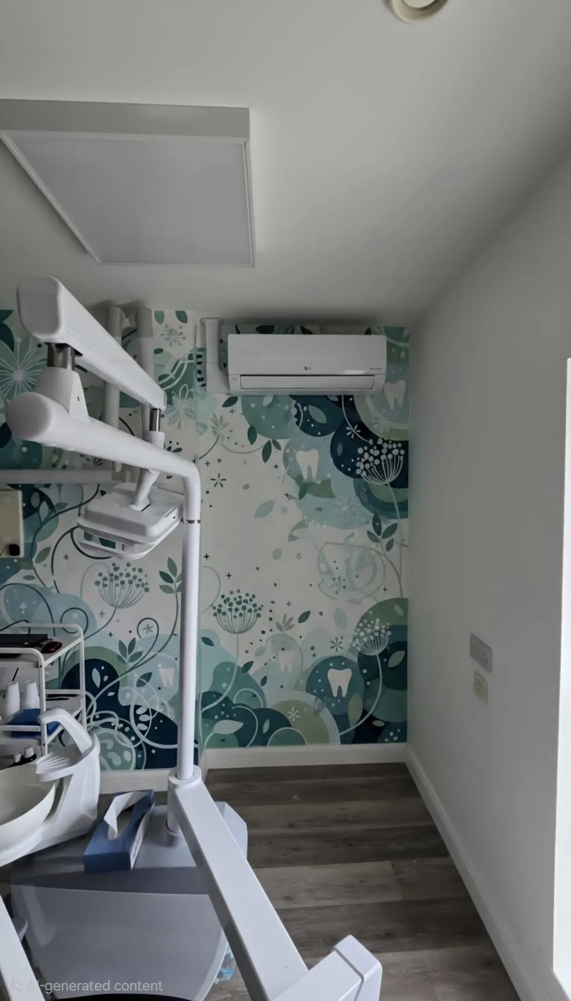 Wall-mounted air conditioning unit in a dental surgery